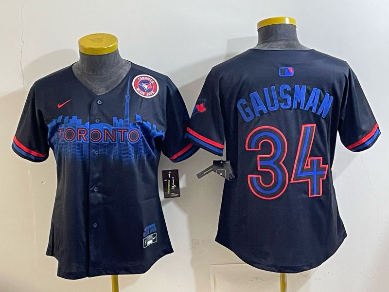 Women 2025 Nike Toronto Blue Jays #34 Gausman Blue Game MLB Jersey 03